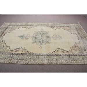 พรมตุรกีขนาดใหญ่ 5.5x9.4 ฟุต พรมวินเทจ สีเขียว-น้ำตาล พรมขนสัตว์ลายอิคัต - Product Image 3