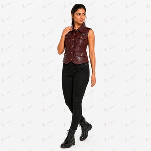 Gilet sans manches en cuir PU pour femme avec col rabattu et fermeture boutonnée, couleur unie, vêtement d'extérieur décontracté - Product Image 2
