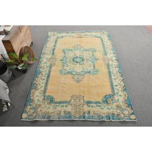 Alfombra turca vintage 5,9x9,1 pies azul Beige tejido plano de lana con patrón de retazos para decoraciones de sala de estar o pasillos - Product Image 4