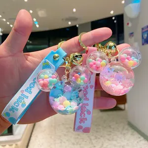 Kawaii anime akrilik anahtarlıklar moda yaratıcı Mickey okul çantası anahtarlık kolye karikatür sıvı yağa drift şişe anahtarlık