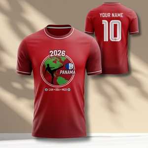 Maglia da Calcio Unisex per Tifosi del Panama WC 2026, T-Shirt con Grafica Bandiera Rossa Bianca e Blu, Top per Giornata di Partita - Product Image 1