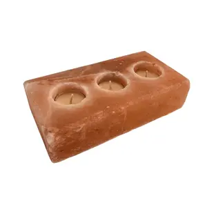 Soporte de luz de té de tres agujeros de sal de roca del Himalaya, portavelas Rectangular de sal de cristal Natural del Himalaya de 3 agujeros - Product Image 3