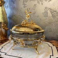 Bol de luxe moderne en aluminium plaqué or et verre, design floral, résistant au lave-vaisselle, écologique, fait main, léger, de haute qualité