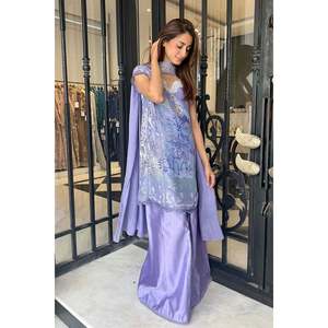 Chemise élégante sans manches en satin Bellflower et dupatta avec caractéristiques écologiques pour le printemps/été - Product Image 2