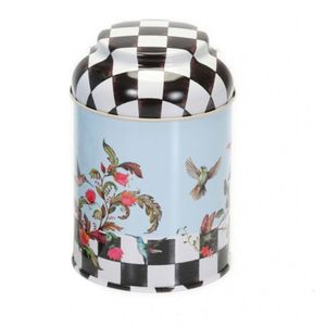 Boîte en métal ronde 90x110mm avec fleurs d'oiseaux en damier Capacité de 0,6 L et couvercle en dôme Objets décoratifs - Product Image 3