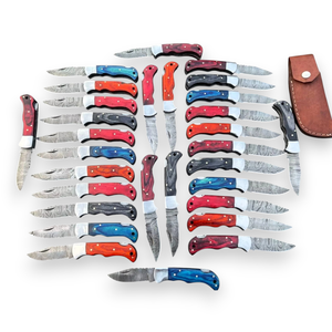 Nordic Forge Industrial Grade Damascus Steel EDC <b>Folding</b> <b>Knives</b> Wood Handle Pocket <b>Knives</b> Lot Leather Sheath OEM <b>Knives</b> - Product Image 1