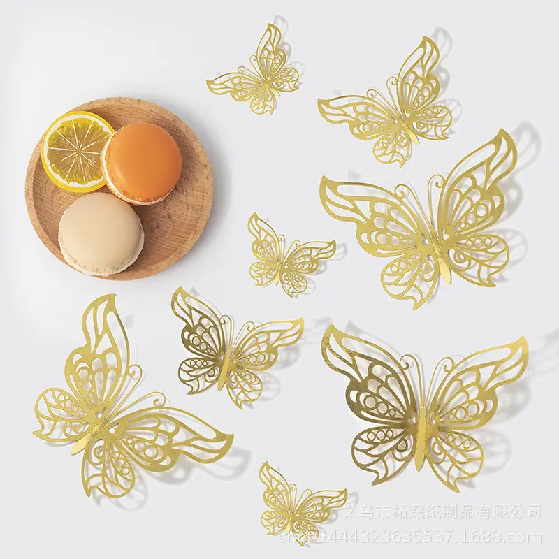 CD18 12 cái 3D Bánh bướm tường trang trí vàng bướm cho đám cưới Sticker