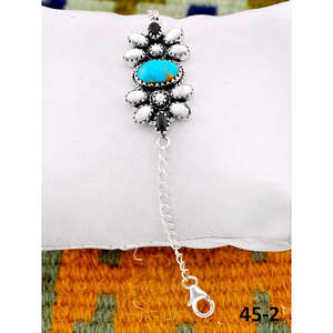 Southwest Handmade Santa Maria <b>Bracelet</b> with White Buffalo & Turquoise Featuring a Flower Pattern and Sterling <b>Silver</b> - Product Image 1