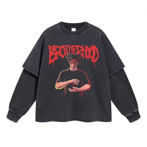 เสื้อยืด Hell คุณภาพสูง 100% ผ้าฝ้าย สไตล์สตรีทแวร์ ทรงโอเวอร์ไซส์ ไหล่ตก แขนสั้น ลายพิมพ์วินเทจ ลายดาว สำหรับผู้ชาย - Product Image 2