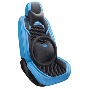 Funda de Asiento de Coche Azul Perforada con Cojín para Reposacabezas y Funda para Volante para el Interior del Vehículo - Product Image 1