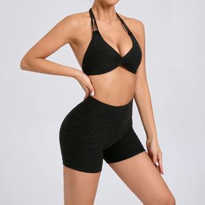 ชุดโยคะของผู้หญิงชุด2ชิ้นเสื้อสายคล้องคอปรับขนาดได้กางเกงกีฬาขาสั้นมีกระเป๋าหลังตัววีกางเกงเลกกิ้งเอวสูงเป็นมิตรต่อสิ่งแวดล้อม - Product Image 2