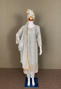 Costume de créateur Salwar Kameez tripal sequunce, vêtements indiens de travail et dupata, filet en soie, vêtements pour femmes - Product Image 4