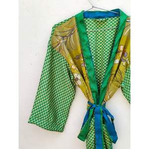 Floral Silk Women's Summer/Spring Breathable Full Length Nightwear Robe with Drawstring Closure Elegant Vintage Design - Product Image 6