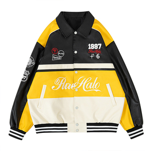 Customization Oem Material Retro Lettermen Bomber Racing Jacket Color Blocking Heavy Duty Racing Suit <b>Motorbike</b> Jacket for Men - Product Image 2
