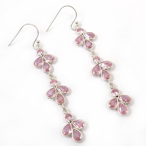 Best Selling New Design 925 Sterling Silver Pink Cubic Zirconia Classy Look Luxury Earrings for Woman <b>Girls</b> Handmade Jewelry - Product Image 1