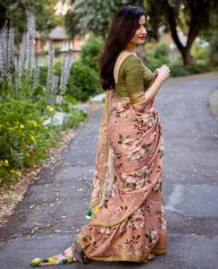 Ropa de fiesta Sari impresa digital crepé satinado OEM ropa india y paquistaní para mujer - Product Image 3