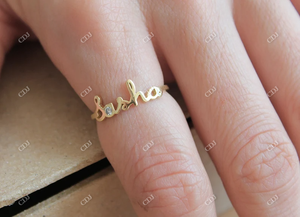 Anillo de Oro Amarillo Sólido de 14K con Nombre Personalizado, Diseño Clásico para Mujer, con Diamante de Corte Brillante de 0.035CT, Último Diseño 2023 - Product Image 2