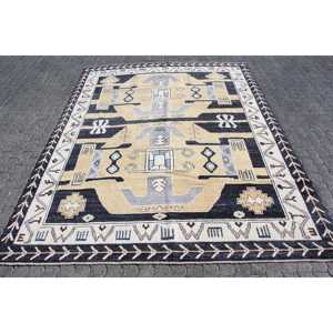 Alfombra Turca, Alfombra Extra Grande de 8.6x11 pies, Alfombra Azul con Diseño de Patchwork - Product Image 1