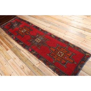 Turkish Vintage Rug, 2.9x11.6 ft Herki Rug, <b>Red</b> Gray Patchwork <b>Wool</b> Rug - Product Image 4