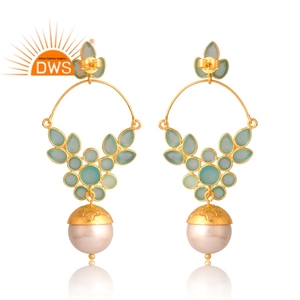 Nouveau design de boucles d'oreilles en argent sterling plaqué or 18 carats avec pierres précieuses et perles aqua naturelles bijoux personnalisés pour femmes - Product Image 2