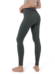 Pantalones de Yoga de ejercicio de abdomen de cintura alta para mujer con bolsillos Leggings de patrón sólido - Product Image 2