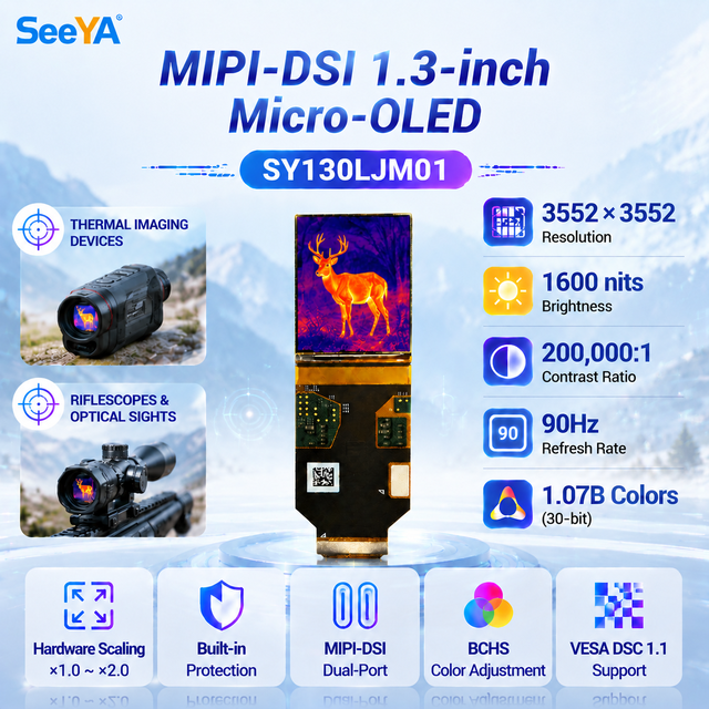 SeeYA 1.3 Inch Micro OLED Display 3552x3552 90Hz 1600 Nits Panel for AR VR Medical Headsets