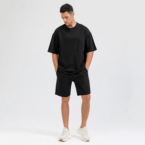 Vente en gros 2 pièces ensemble de survêtement décontracté pour hommes short confortable en coton épais coupe ample à la mode - Product Image 5