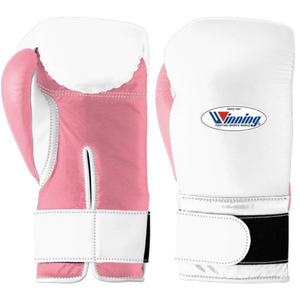 Gants de boxe professionnels en cuir blanc et rose, avec fermeture velcro au poignet, pour l'entraînement et le sparring, pour hommes et femmes - Product Image 1
