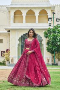 El mejor precio para el trabajo de secuencia de bordado de diseño moderno, Lehenga Choli de poliéster de seda paquistaní indio para mujer para fiesta de boda - Product Image 4