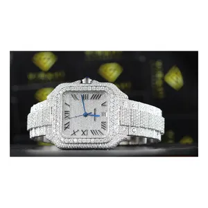 Новая коллекция часов в стиле хип-хоп со льдом VVS ясность Moissanite алмазные шипованные часы из нержавеющей стали для женщин