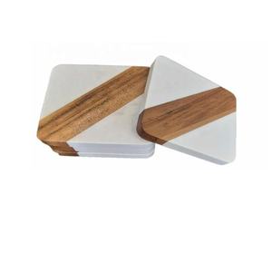 Posavasos cuadrados de mármol y madera de alta calidad, Juego de 4 posavasos hechos a mano para bebidas, café, té, decoración del hogar, posavasos - Product Image 1