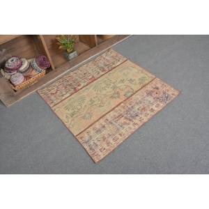 Alfombra turca Vintage de 3,2x3,2 pies, estilo bohemio, área grande, diseño de retazos rojo beige, látex de lana para verano, decoración de habitación de pasillo - Product Image 2