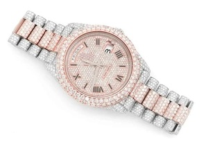 Reloj Analógico de Acero Inoxidable para Hombre con Diamantes Moissanite VVS1 Blancos Rosados, Estilo Antiguo, Mecánico, Deportivo, de Lujo, con Encanto, Totalmente Engastado - Product Image 3