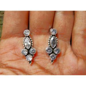 925 Sterling <b>Silver</b> Handmade <b>Stud</b> Earrings with Cubic Zirconia Faceted Gemstone Light Weight Ear <b>Stud</b> Anniversary Gift - Product Image 4