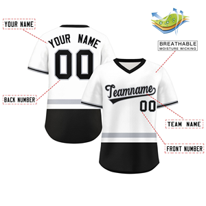 Maillot de baseball noir et blanc pour hommes, nom et numéro d'équipe personnalisés, manches courtes, col en V, uniforme de sport en polyester - Product Image 2