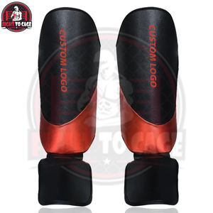 Espinillera de Boxeo Personalizada Negra y Roja con Absorción de Impactos, Ligera, Duradera, de Cuero, con Cierre de Velcro, Equipo de Protección para Entrenamiento - Product Image 5