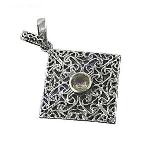 925 Silver Square Filigree Pendant With Freshwater Pearl Bezel Setting Classic Style Women's Jewelry Everyday Wear - Product Image 2