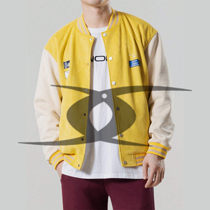 Chaquetas Bomber Varsity de Invierno con Botones de Piel de Oveja Amarilla 100% Lana, Parches de Chenilla Bordados Personalizados, Talla Grande - Product Image 1