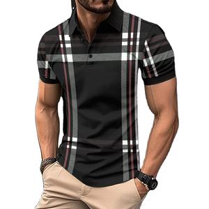 POLO informal para hombre, solapa, botones, estampado de retazos, ropa deportiva informal de manga corta para hombre - Product Image 1