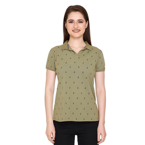 Femmes été coupe ajustée pour polo nouveauté à la mode imprimé col tournant respirant tricoté Design décontracté BD Style - Product Image 4