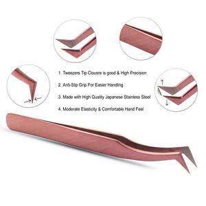 Pince à épiler professionnelle de haute qualité pour extensions de cils, pointe en fibre, prise en main confortable, couleur or rose, parfaite pour isoler les cils naturels - Product Image 1