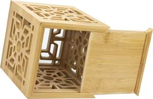 Caja de pañuelos de bambú hecha a mano, soporte de pañuelos de madera decorativo cuadrado, diseño recortado para escritorio de oficina, mesita de noche, tocador, café - Product Image 4
