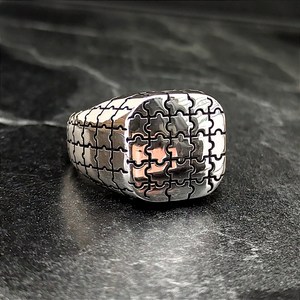 Bague puzzle pour homme en argent sterling 925, argent brillant 10k, design mixte en forme de pièces de puzzle, cadeau - Product Image 3