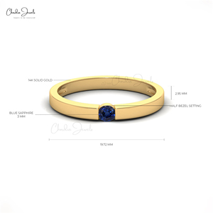 Bague en or massif 14 carats faite à la main, saphir bleu Solitair septembre pierre de naissance 3mm coupe à la mode en gros bijoux mariages - Product Image 5