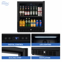 Réfrigérateur minibar à double zone de température pour hôtel, avec porte en verre trempé, adapté au réfrigération des boissons.