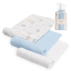 ผ้าห่อตัวเด็ก 80X80-PACK3 ผ้าฝ้ายทอ 100% รุ่นโมด. ลายการ์ตูนสีฟ้า ELEFANTES ESTRELLAS - Product Image 1