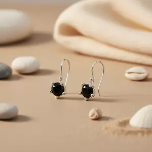 ต่างหูเงินแท้ 925 แบบห้อยและแบบติด ประดับด้วยพลอยออนิกซ์สีดำ เครื่องประดับทันสมัยสำหรับผู้หญิง เหมาะสำหรับงานหมั้นหรือเป็นของขวัญ - Product Image 2