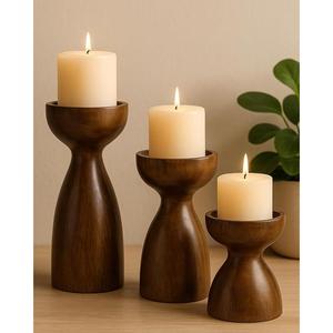 Porte-bougie en bois d'acacia de qualité supérieure avec finition lisse pour un style minimaliste et une décoration de salon, provenance Inde - Product Image 6