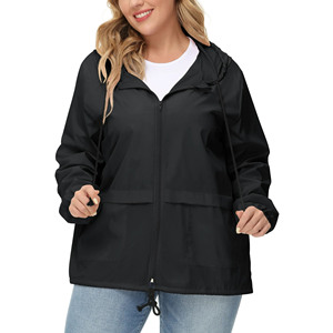 Women's Hooded Windproof <b>Jacket</b> With Pockets Full Sleeve Zipper Closure Solid Black Utility Style Spring Wear - Product Image 5