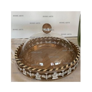 Wooden Dessert Serving Tray With <b>Glass</b> Cover Admirable Design <b>Cakes</b> Serving Tray With Cover For Home Hotel Use - Product Image 3
